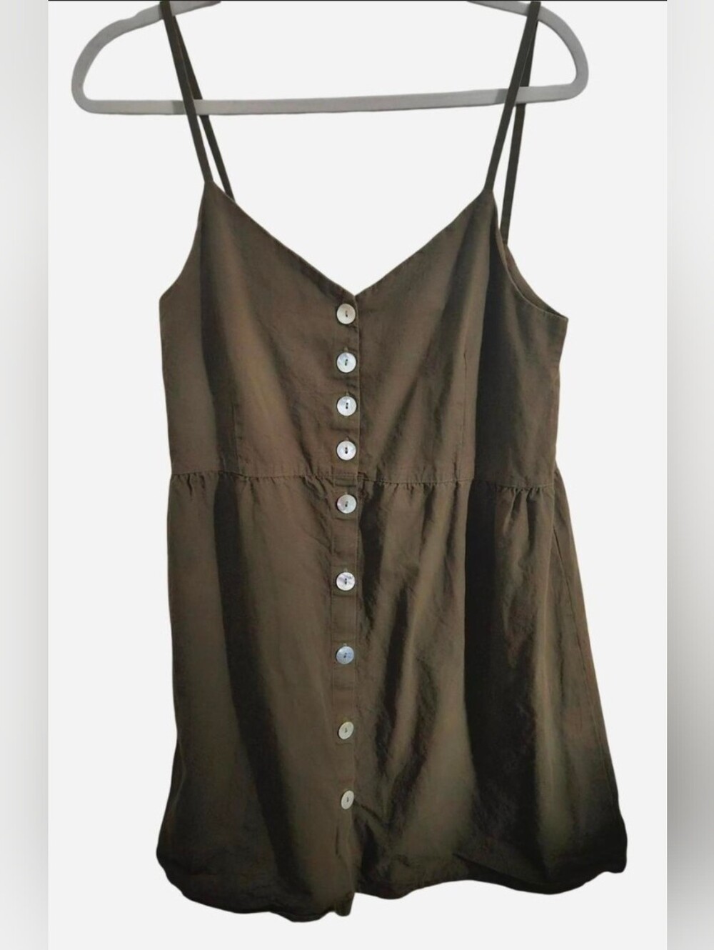 FEMINI Gorpcore Olive Green Button-Down Mini Dress S | Utility Cami Dress